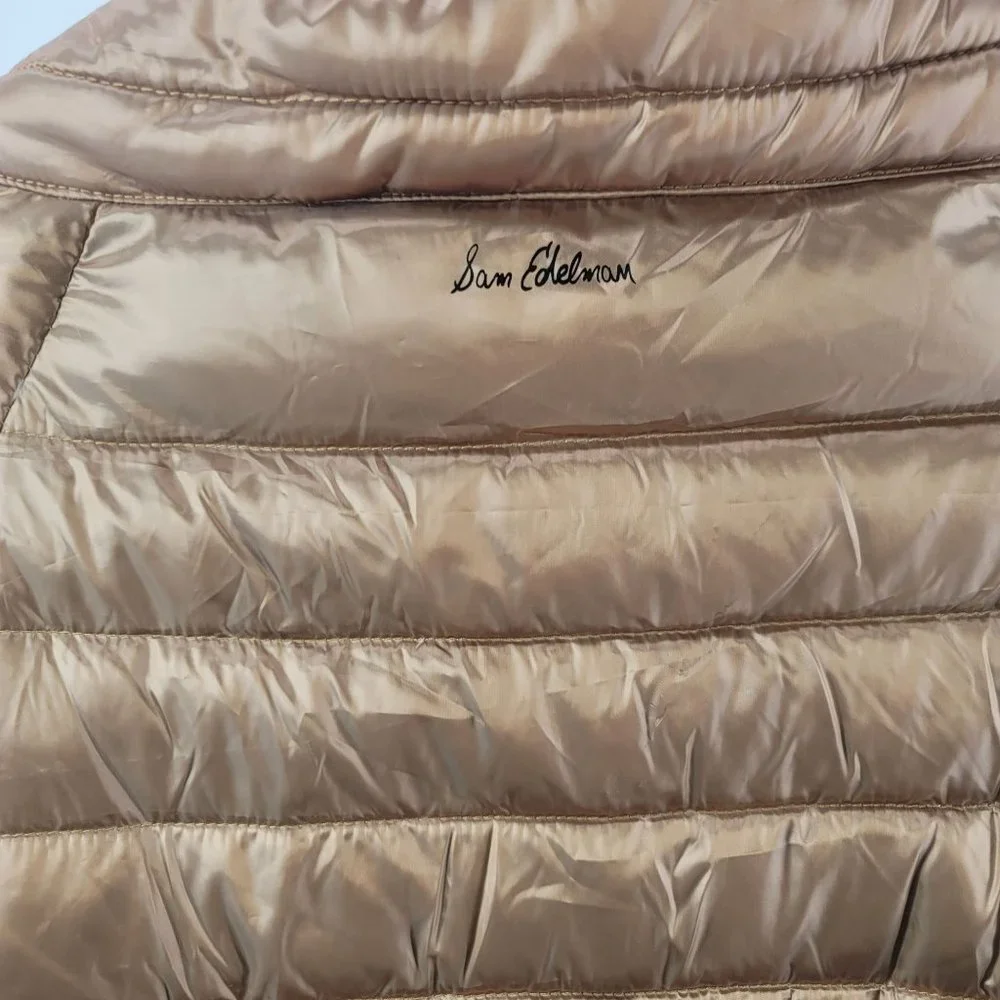 Sam Edelman Womens Gold Puffer Down Jacket Coat Size Large Medium - Picture 9 of 10